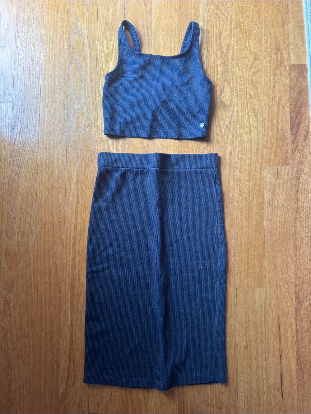 Roxy Navy Ribbed Top & Midi Skirt